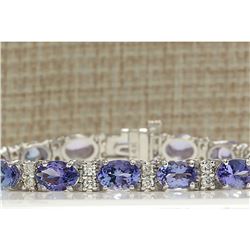 15.95 CTW Natural Tanzanite And Diamond Bracelet In 18K Solid White Gold