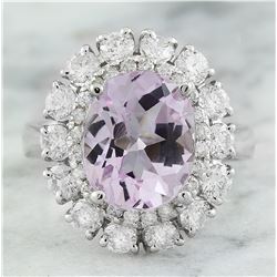 6.20 CTW Kunzite 18K White Gold Diamond Ring