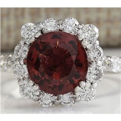 4.66 CTW Natural Pink Tourmaline And Diamond Ring 14K Solid White Gold