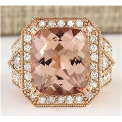 12.34 CTW Natural Morganite And Diamond Ring In 18K Rose Gold