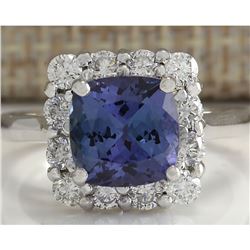 3.72 CTW Natural Blue Tanzanite And Diamond Ring In 18K White Gold