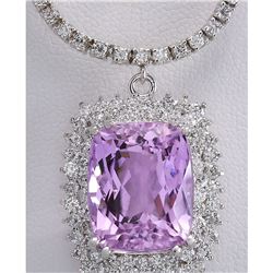 24.17 CTW Natural Kunzite And Diamond Necklace In 18K White Gold