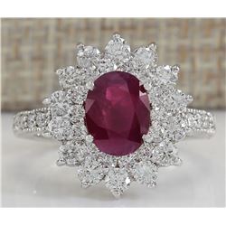 3.25 CTW Natural Ruby And Diamond Ring In 14K White Gold