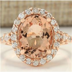 4.00 CTW Natural Morganite And Diamond Ring In 14K Rose Gold