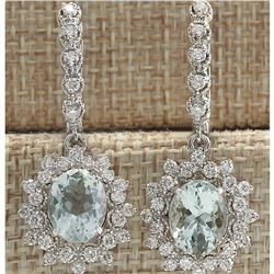 6.40 CTW Natural Aquamarine And Diamond Earrings 14K Solid White Gold