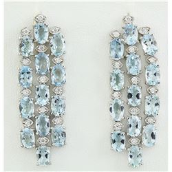 9.95 CTW Aquamarine 18K White Gold Diamond Earrings