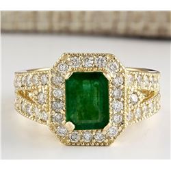 2.60 CTW Natural Emerald And Diamond Ring In 18K Yellow Gold