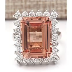 15.08 CTW Natural Morganite And Diamond Ring In 14K White Gold