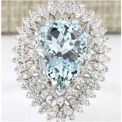 8.52 CTW Natural Aquamarine And Diamond Ring In 18K Solid White Gold