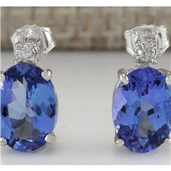 3.26 CTW Natural Tanzanite And Diamond Earrings 18K Solid White Gold