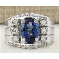 4.62 CTW Natural Mens Tanzanite And Diamond Ring In 14K White Gold