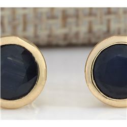 3.21 CTW Natural Blue Sapphire Earrings 18K Solid Yellow Gold