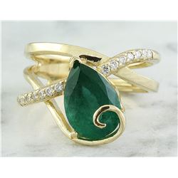 3.55 CTW Emerald 18K Yellow Gold Diamond Ring