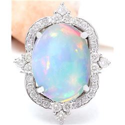 6.26 CTW Natural Opal 18K Solid White Gold Diamond Ring