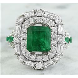 5.75 CTW Emerald 18K White Gold Diamond Ring