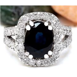 3.52 CTW Natural Sapphire 14K Solid White Gold Diamond Ring