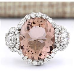 7.21 CTW Natural Morganite And Diamond Ring In 14k White Gold