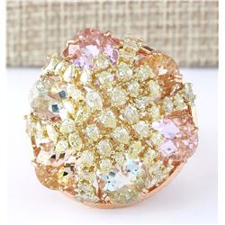 25.36 CTW Natural Multi Stone Morganite Kunzite Diamond Ring In 18K Rose Gold