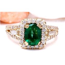 2.80 CTW Natural Emerald 14K Solid Yellow Gold Diamond Ring