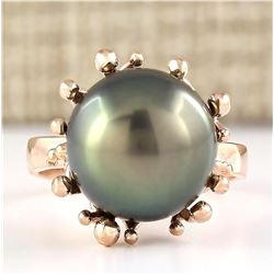 Natural 12.45mm Black Pearl Ring 18K Rose Gold