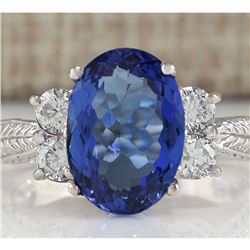 5.11 CTW Natural Tanzanite And Diamond Ring In 18K White Gold