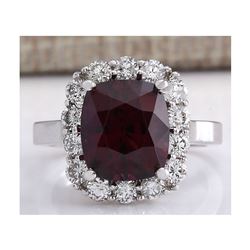 6.17CTW Natural Red Hessonite Garnet And Diamond Ring In14K White Gold