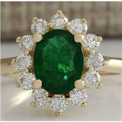 2.35 CTW Natural Emerald And Diamond Ring 18K Solid Yellow Gold