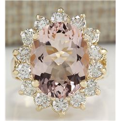 6.08 CTW Natural Morganite And Diamond Ring In 14K Solid Yellow Gold