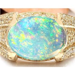 5.90 CTW Natural Opal 18K Solid Yellow Gold Diamond Ring