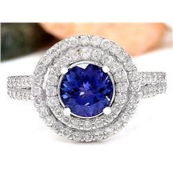 2.55 CTW Natural Tanzanite 18K Solid White Gold Diamond Ring