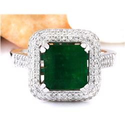 4.33 CTW Natural Emerald 18K Solid White Gold Diamond Ring