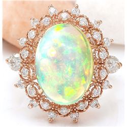 4.50 CTW Natural Opal 18K Solid Rose Gold Diamond Ring