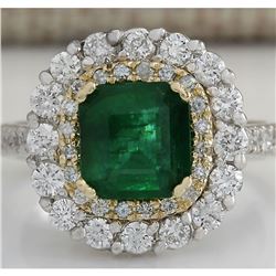 2.88 CTW Natural Emerald And Diamond Ring 14K Solid Two-Tone Gold