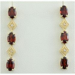 2.65 CTW Garnet 18K Yellow Gold Diamond Earrings