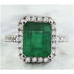 3.60 CTW Emerald 18K White Gold Diamond Ring