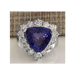 11.21CTW Natural Blue Tanzanite And Diamond Ring 14K Solid White Gold