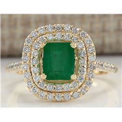 1.96 CTW Natural Colombian Emerald And Diamond Ring In 18K Yellow Gold