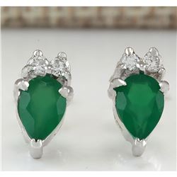 1.19 CTW Natural Emerald And Diamond Earrings 18K Solid White Gold