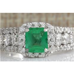 3.30 CTW Natural Emerald Diamond Ring 18K Solid White Gold