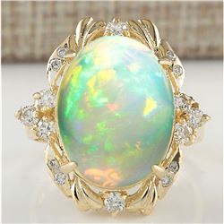 8.87 CTW Natural Opal And Diamond Ring In 14K Yellow Gold