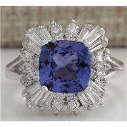 3.74 CTW Natural Blue Tanzanite And Diamond Ring In 14K White Gold