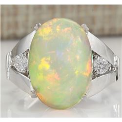 6.12 CTW Natural Opal And Diamond Ring In 18K White Gold