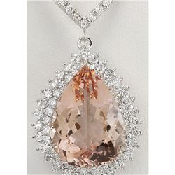 25.92 CTW Natural Morganite And Diamond Necklace In 18K White Gold