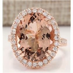 8.26 CTW Natural Morganite And Diamond Ring In 18K Rose Gold