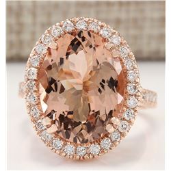 8.26 CTW Natural Morganite And Diamond Ring In 18K Rose Gold