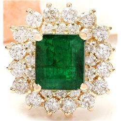 6.58 CTW Natural Emerald 14K Solid Yellow Gold Diamond Ring