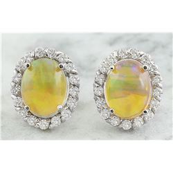 3.70 CTW Opal 18K White Gold Diamond Earrings