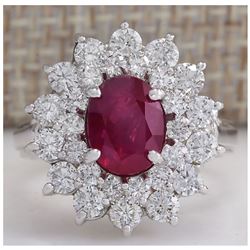 3.79 CTW Natural Ruby And Diamond Ring 14K Solid White Gold