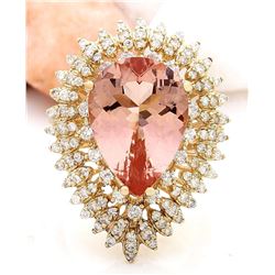 9.66 CTW Natural Morganite 14K Solid Yellow Gold Diamond Ring