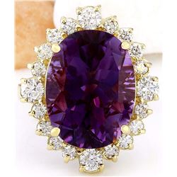 10.99 CTW Natural Amethyst 18K Solid Yellow Gold Diamond Ring